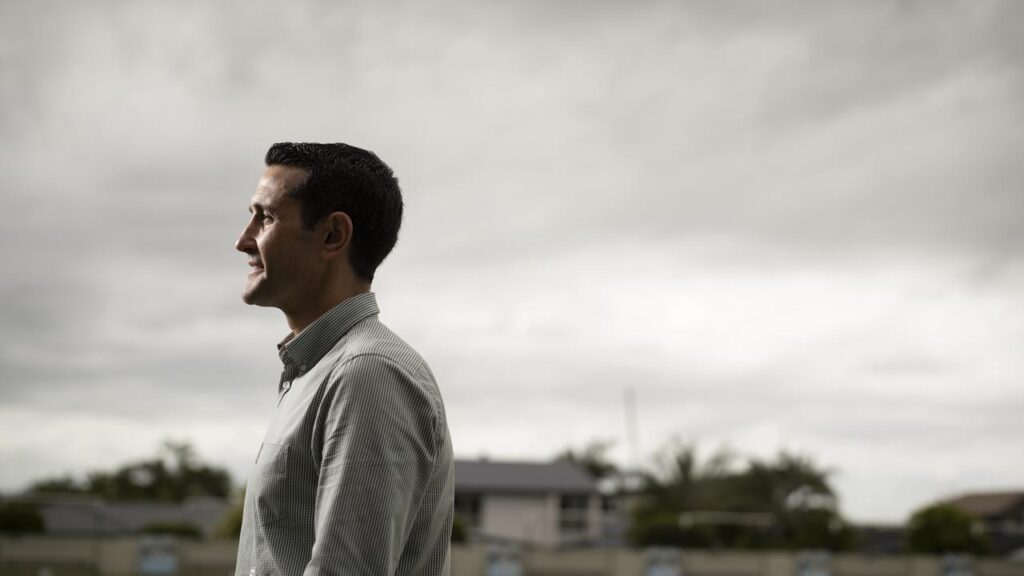 The background image used in a Courier Mail story titled Goliath, about David Crisafulli winning the Queensland state election.